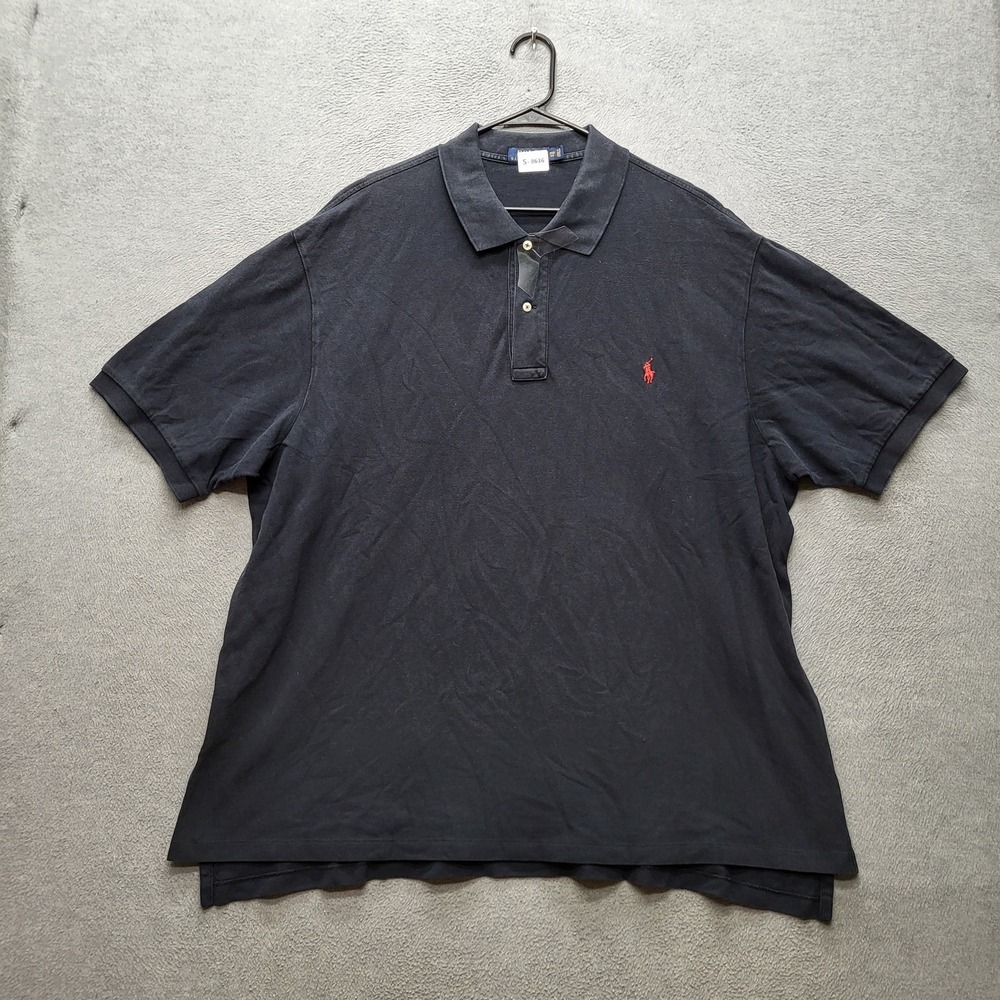 Polo Ralph Lauren Men Polo 3XB BIG Black Embroidered Button Logo Short Sleeve